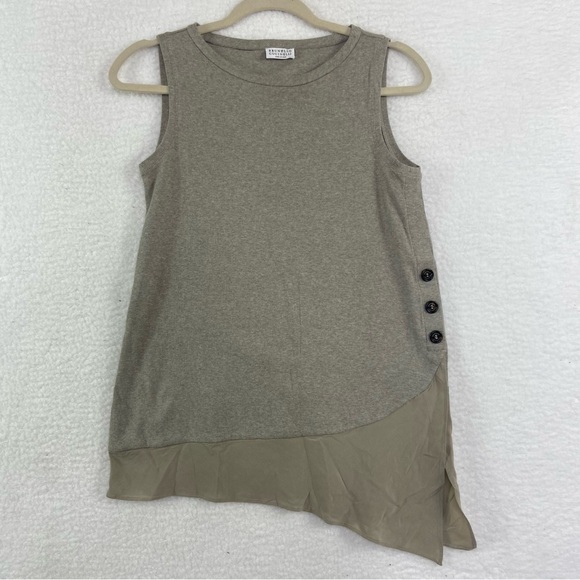 Brunello Cucinelli taupe tan knit side button asymmetrical tank top. Size XL - Picture 3 of 11
